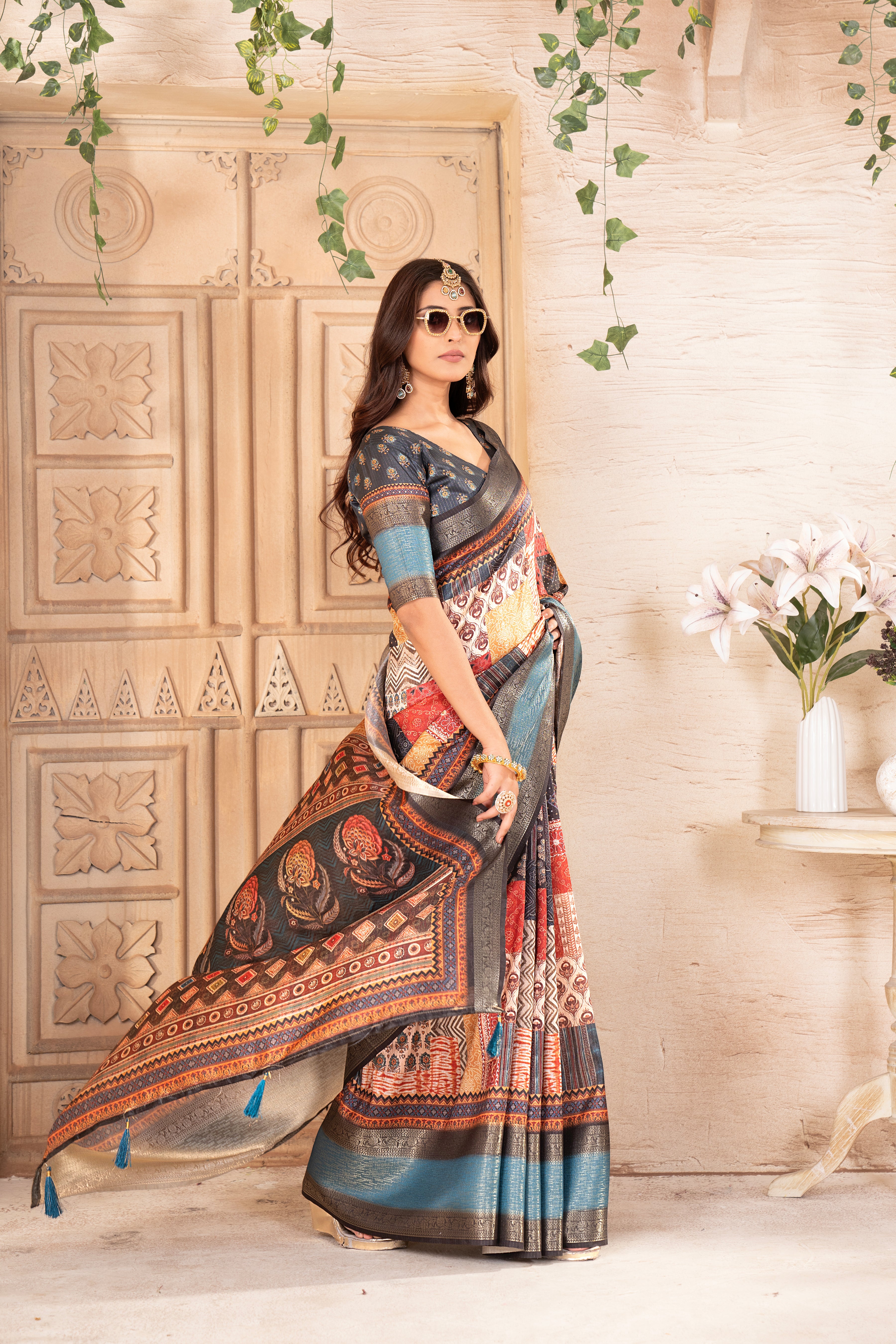 Pranamita Premium Silk Ajrak Digital Print Pashmina Saree